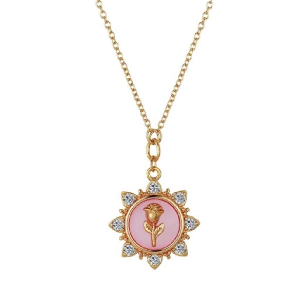 14k Disney Pearl Diamond Beauty and the Beast Pendant Necklace